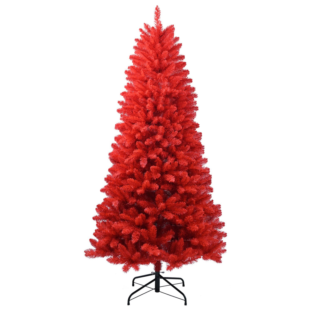 5ft Red Artificial Christmas Tree – Vibrant Modern Holiday Décor with 624 Full PVC Branch Tips and Metal Stand
