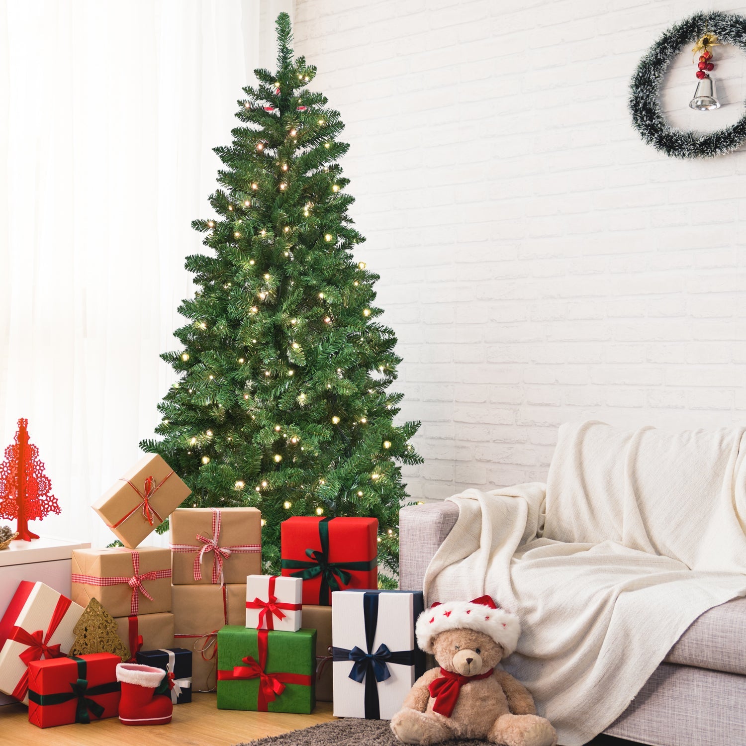 9ft Smart Green Christmas Tree with 620 WiFi-Controlled RGB LED Lights – 38 Light Functions, Music Sync Mode, 1721 PVC Tips, and Hinged Design with Metal Stand