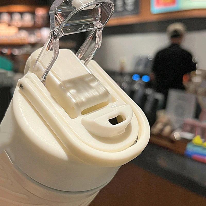 450ML Cute Bear Double Drink Thermos Coffee Mug With Straw Portable Stainless Steel Tumbler Insulated Cup Bottle For Kids Girls