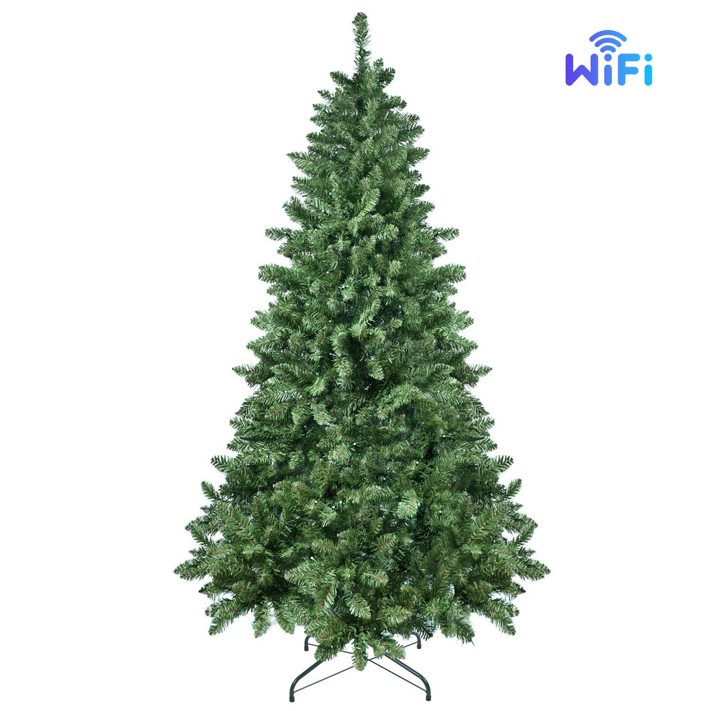 9ft Smart Green Christmas Tree with 620 WiFi-Controlled RGB LED Lights – 38 Light Functions, Music Sync Mode, 1721 PVC Tips, and Hinged Design with Metal Stand