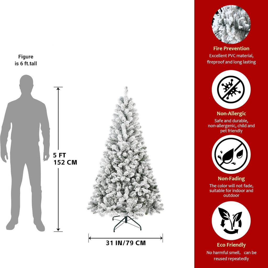 4ft Flocked Christmas Tree – Snowy White PVC Artificial Tree with 233 Tips and Sturdy Metal Stand, Compact Full Design for Small Spaces