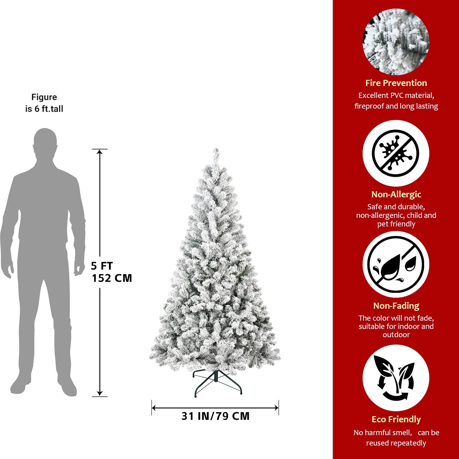 4ft Flocked Christmas Tree – Snowy White PVC Artificial Tree with 233 Tips and Sturdy Metal Stand, Compact Full Design for Small Spaces