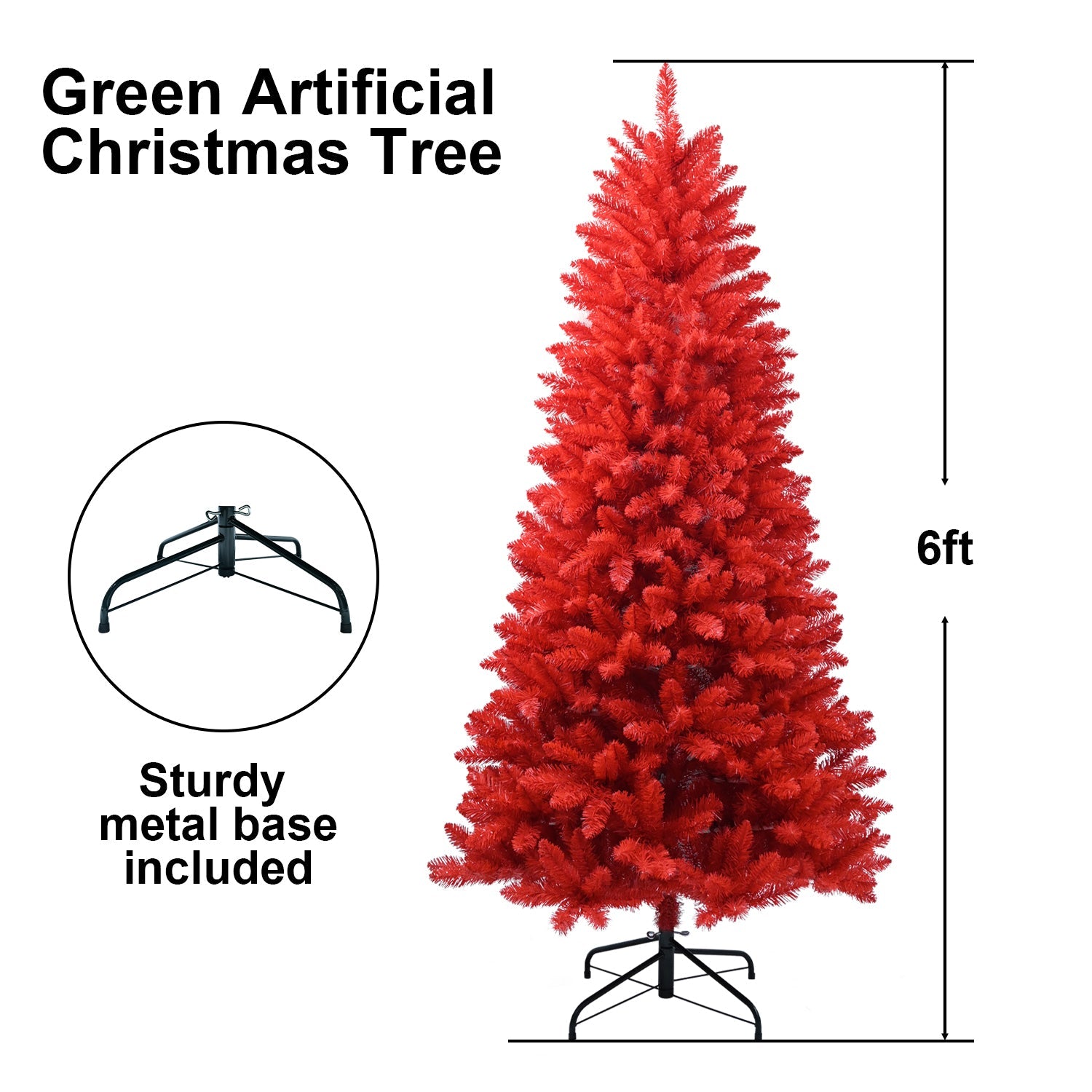 5ft Red Artificial Christmas Tree – Vibrant Modern Holiday Décor with 624 Full PVC Branch Tips and Metal Stand