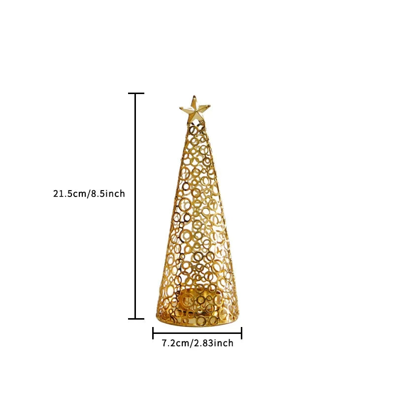 Gold Metal Christmas Tree Candle Holders (Set of 2) | Modern Holiday Decor | Elegant Tea Light Holders for Table or Mantel