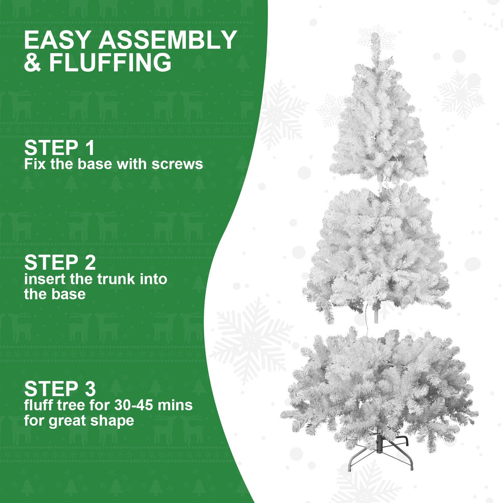 7ft White Artificial Christmas Tree – Full, Lush PVC Pine with Memory Wire Branches & Easy Assembly