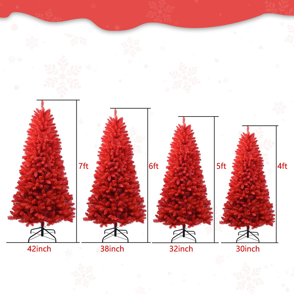 5ft Red Artificial Christmas Tree – Vibrant Modern Holiday Décor with 624 Full PVC Branch Tips and Metal Stand