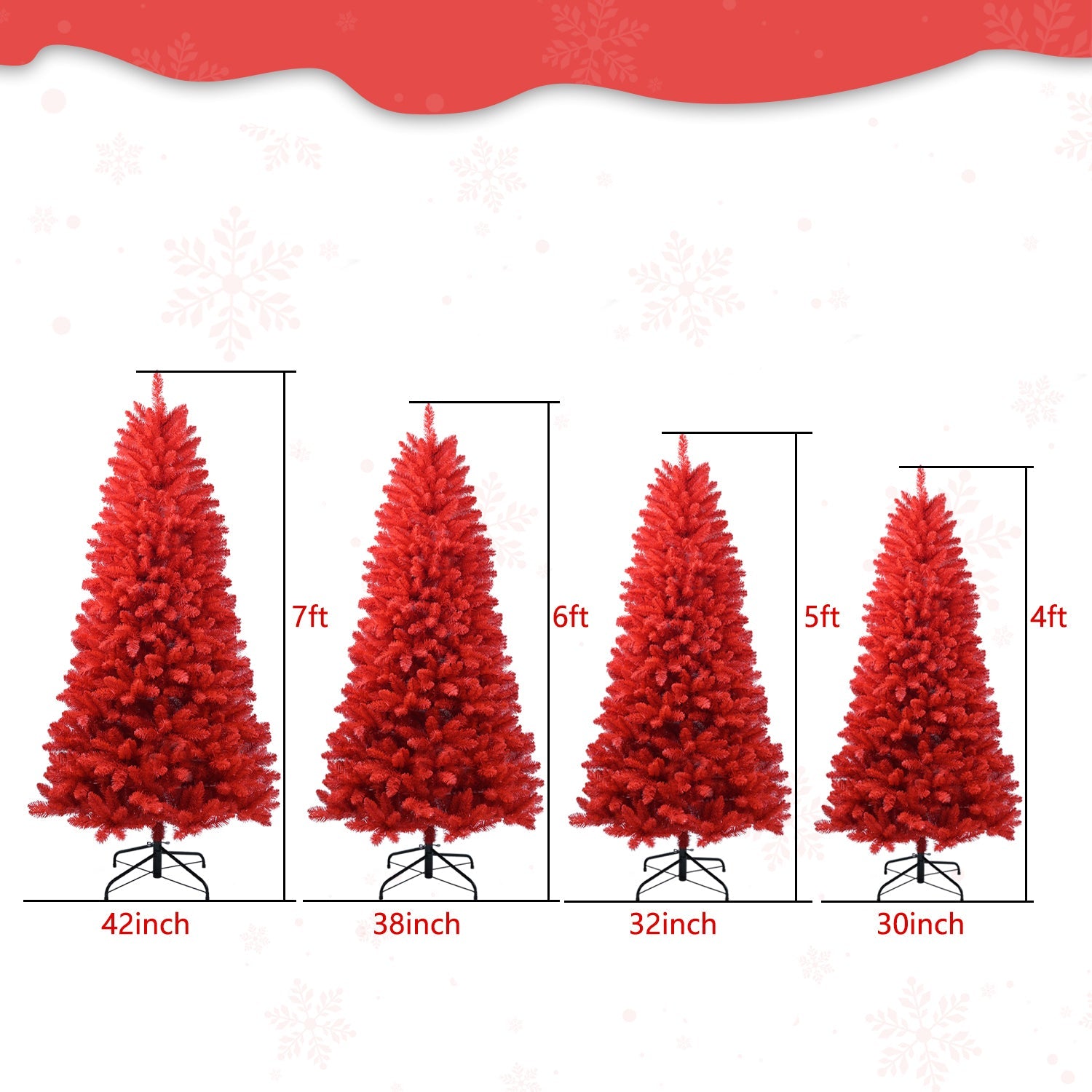 5ft Red Artificial Christmas Tree – Vibrant Modern Holiday Décor with 624 Full PVC Branch Tips and Metal Stand