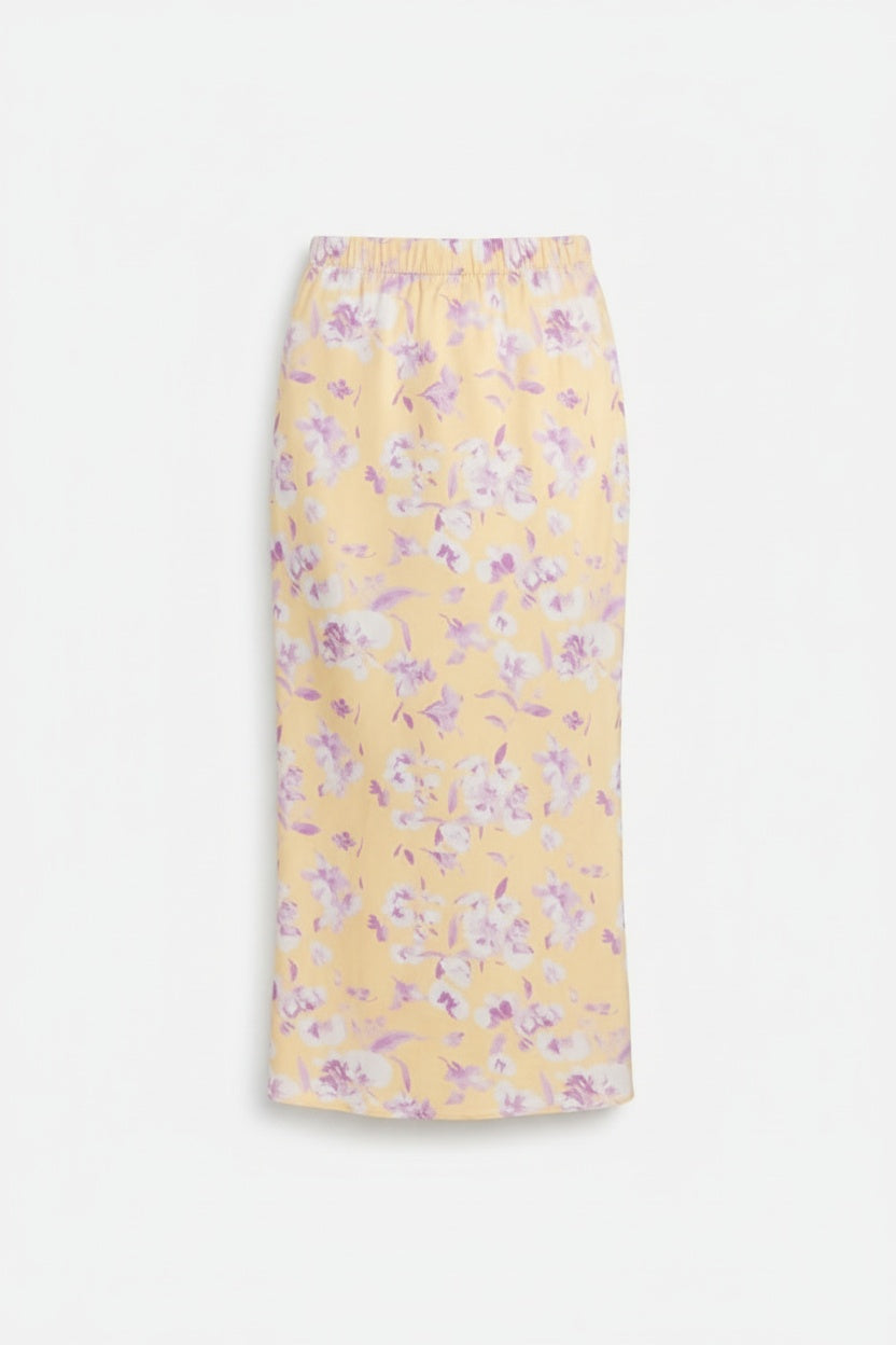 Floral Print Ruched Midi Skirt